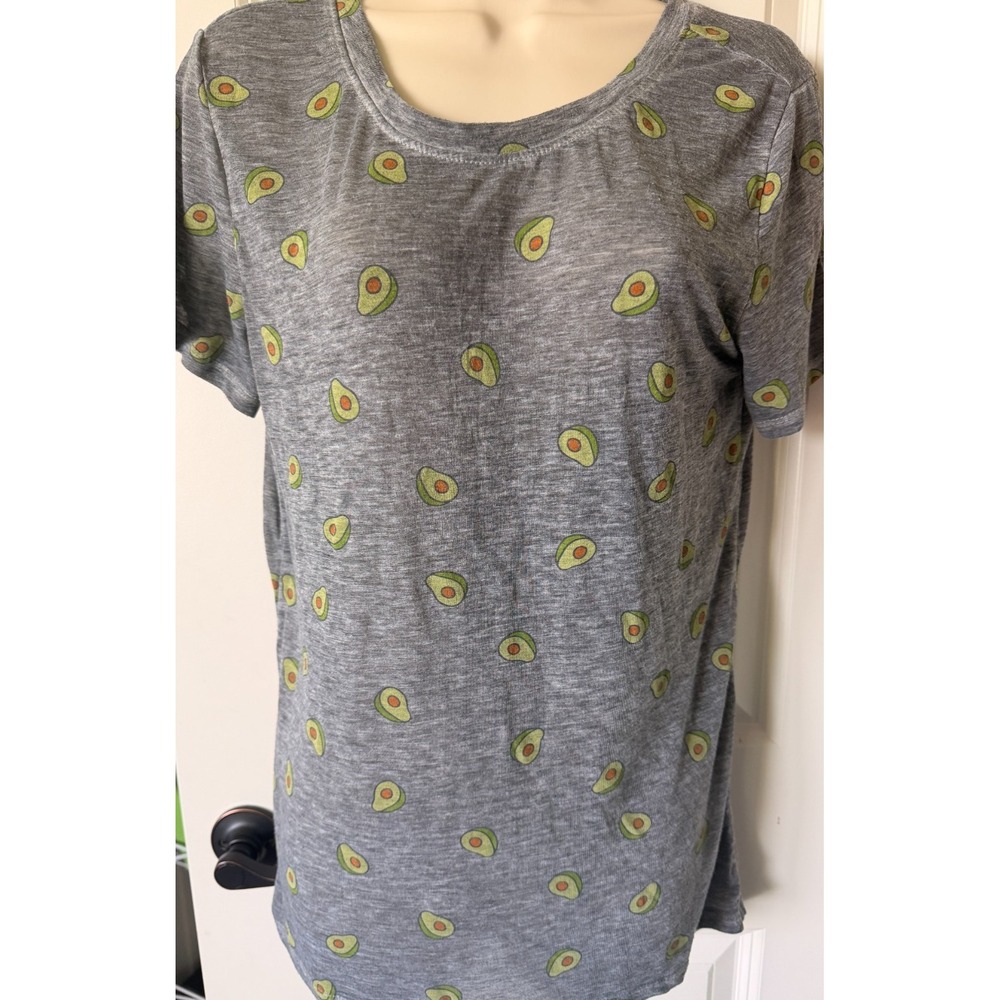 Zoe + Liv Womens Medium Gray Avocado Print Short Sleeve Graphic Tissue T-Shirt M